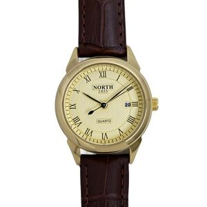 North 1853 Ladies Gold Plated Watch Genuine Brown Leather Vintage